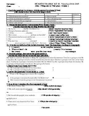 Đề kiểm tra học kỳ II  Năm học 2014 - 2015 môn Tiếng Anh 6